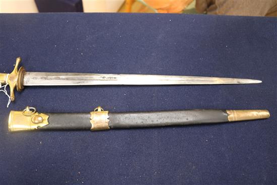 A 19th century naval officers dirk, with engraved blade